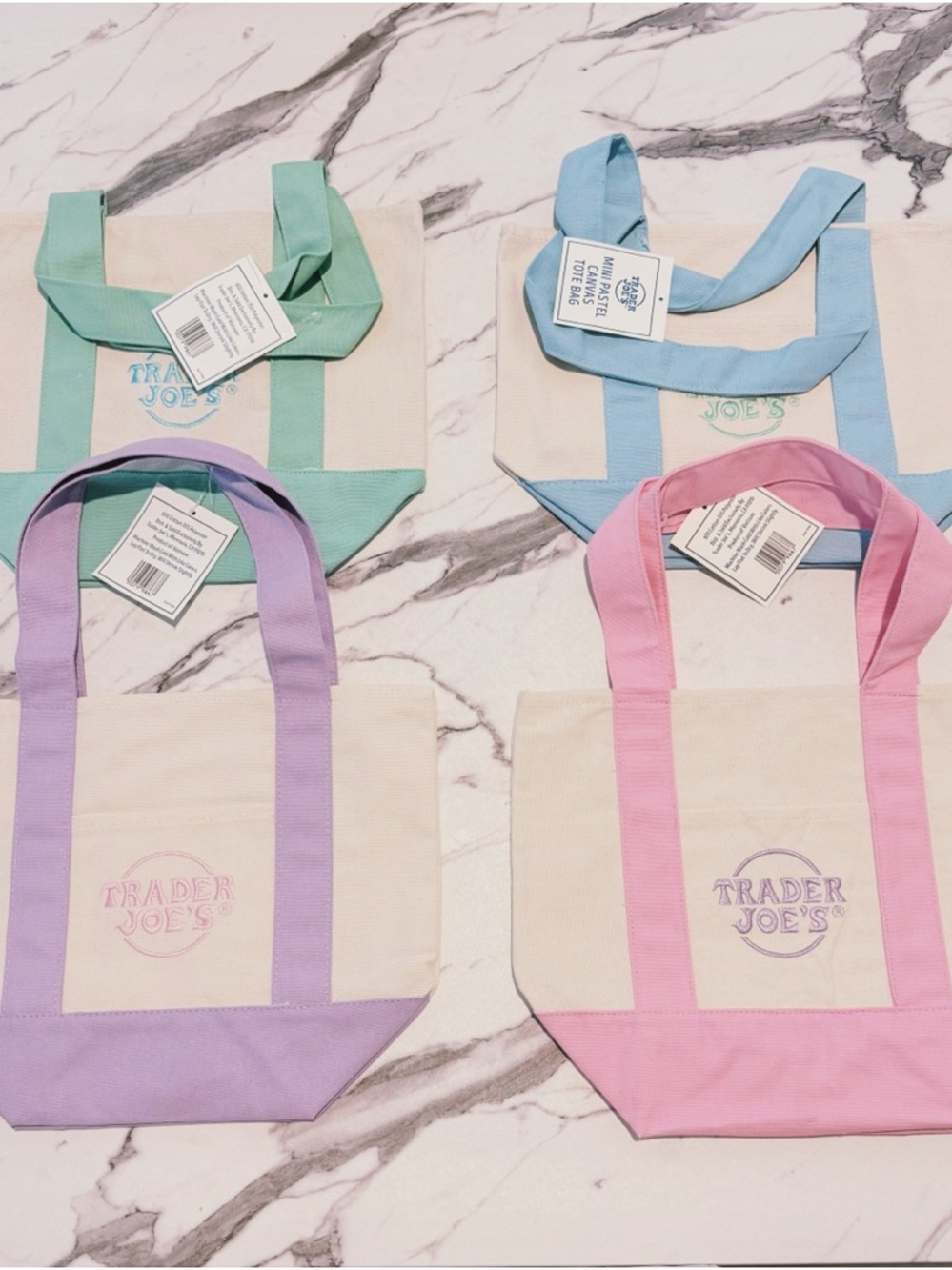 Trader Joe's Pastel Canvas Tote Bag - Set of Four